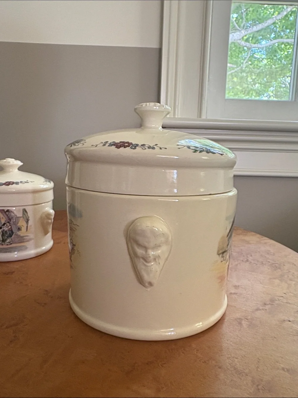 Vintage Illustrated Ceramic Canister Set — Cream with Multicolor Scene
